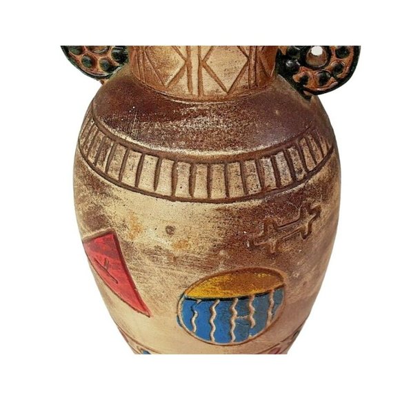 Aztec Tribal Inca Ceramic Pottery Vase Double Handled Rustic Vintage 8" - Picture 9 of 13